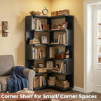 Besiost Corner Book Shelf, 6-Shelf Corner Bookshelf for Small Corner Spaces, L-Shape Bookcase Corner Display Shelf for Home Office, Living Room, Bedroom, Black - Image 6
