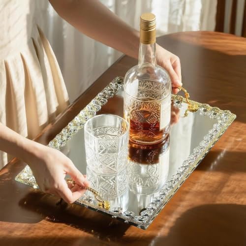 Large Crystal Tray Modern Glass Mirror Jewelry Trinket Trays with Diamond - Image 5