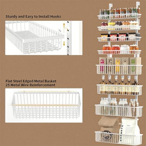 Moforoco White Over The Door Pantry Organizer, Pantry Organization and Storage, Metal Hanging Spice Rack Shelves Door, Seasoning Shelves, Laundry Room Organization, House and Kitchen Essentials - Image 3