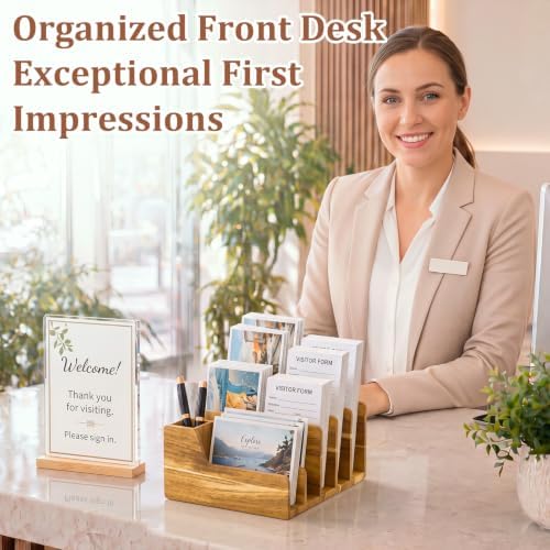 Novabright Acacia Wood Desk Organizer with Pen Holder, 6 Slot Mail Sorter - Image 6
