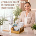 Novabright Acacia Wood Desk Organizer with Pen Holder, 6 Slot Mail Sorter - Image 6