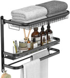 CAXIMSY Towel Rack for Bathroom with 3 Tier Shelf Double Bar Hook (Black) - Image 2