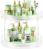 Acina 2-Tier Bathroom Countertop Organizer: 360° Clear Lazy Susan Rotating Storage Tray - Spinning Perfume Cosmetics Vanity Shelf for Bathroom Cabinet, Kitchen (Large) by Acina