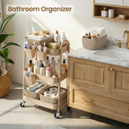 3-Tier Rolling Utility Cart with 4 Woven Baskets, Diaper Book Snack Cart, Storage Organizer for Nursery, Kitchen, Craft Room, Home SPA, Living Room, Metal Frame Trolley on Lockable Wheels, Brown - Image 5
