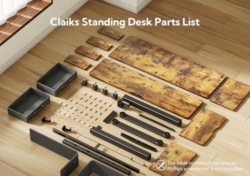 Claiks Standing Desk with Drawers & Wheels, 2 Height Shelf 59" Rustic Brown - Image 6