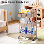 3 Tier Khaki Metal Utility Rolling Cart, Storage Carts with Lockable Wheels - Image 2