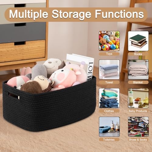 OIASKET Large Storage Basket for Organizing, Woven Rope Basket for Shelves, Closet Organizer Bins for Clothes, Blanket, Toys, Baby Nursery Storage, 17.7" x 13" x 7.87", 2 Packs Black - Image 3