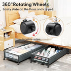 Under Bed Storage Containers with Wheels 2 Pack Underbed Shoe Storage Bedroom Storage Bins Organizer Large Capacity Under Bed Storage with Lid for Clothes Shoes Toys Blankets (Cyan-gray) - Image 4
