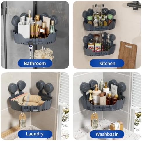 Ettori 2 Pack Corner Shower Caddy with 4 Suction Cups, Pearl Gray - Image 6
