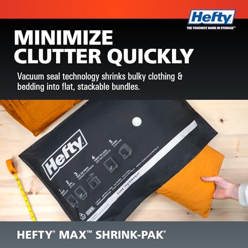 Hefty MAX Shrink-Pak Vacuum Seal Storage Bags for Clothing, Travel, Bedding | Tear & Water Resistant, Dual-Valve Space Saver Compression Bags - Large, 4-Pack - Image 2