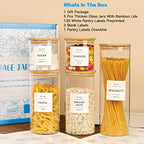 HHMJSM 5 Pcs Glass Food Storage Containers With 132 Pantry Labels Preprinted - Thicken(3mm) Jars Airtight Bamboo Lid Stackable Kitchen Canisters Set For Candy, Cookie, Rice, Sugar, Flour - Image 2