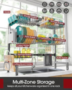 Sakugi Over The Sink Dish Drying Rack - Adjustable 3 Tier XX-Large Capacity Stainless Steel Drainer with Cutlery & Utensil Holders, Kitchen Storage & Organization, 31.5"-39.5"L x 12"W x 30.5"H, Gray - Image 2