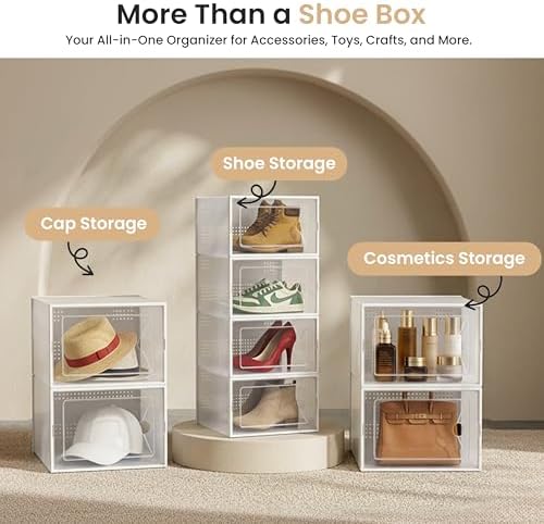 HealSmart 15-Pack Large Shoe Storage Boxes, Stackable Plastic Shoe Organizer with Lids, Large Shoe Rack & Storage Containers for Closet, Under Bed, Entryway, White - Image 7