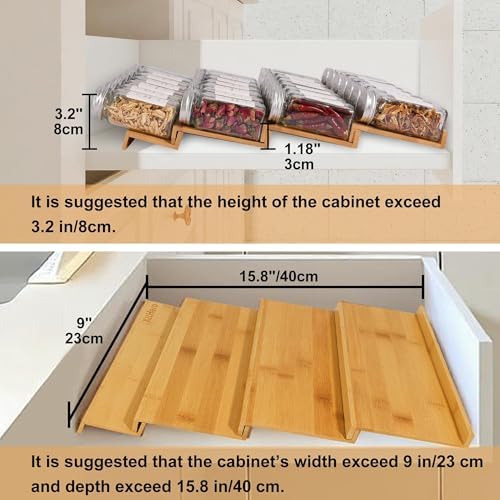 Spice Drawer Organizer with 20 Spice Jars,216 Labels,50 Non-slip Rubber, Bamboo 4 Tier Seasoning Rack Tray Insert for Kitchen Drawers,Cabinets,Countertop,9" Wide x 15.8" Deep - Image 2