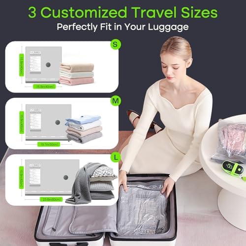 Vacbird Vacuum Bags for Travel with USB Pump, 12 Pack Carry-on Size Compression Packing for Luggage and Suitcase, Space Saver Bags for Clothes and Clothing Travel - Image 4