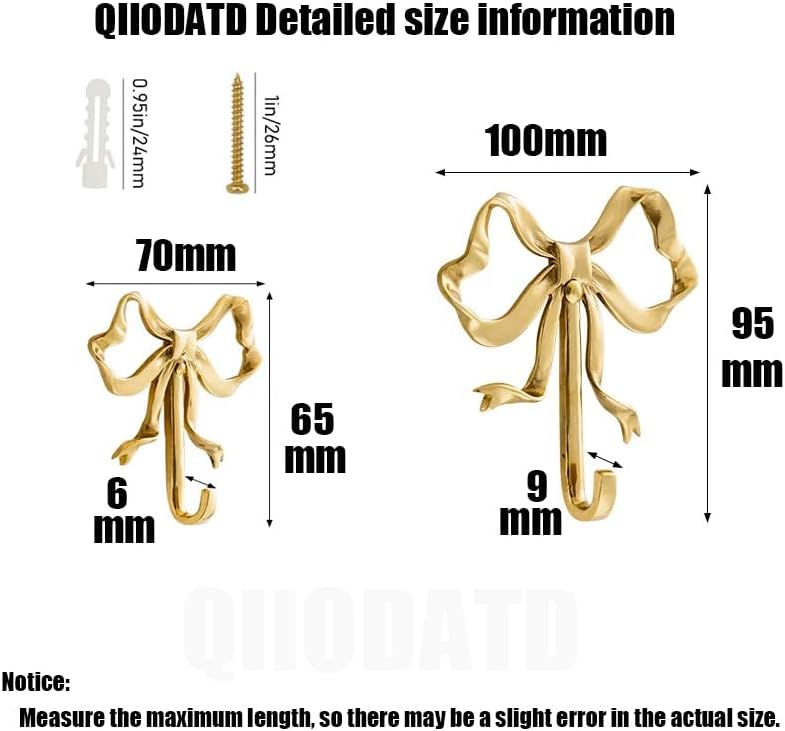Bow Wall Hooks Brass (2 Pcs) Christmas Wall Decor Gold Hooks Door Hanger Towel Multi-Purpose Hooks for Hanging for Bathroom Living Room Kitchen Decor Christmas Birthday Gift (L) - Image 5