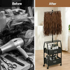 XINTUO Portable Braiding Hair Rack with Wheels & Storage Drawers,280 Pegs Hair Extension Holder Hanger for Braiding Hair Separator Stand Display,Hair Rack with Stylist Hair braiding Tools(Black) - Image 6