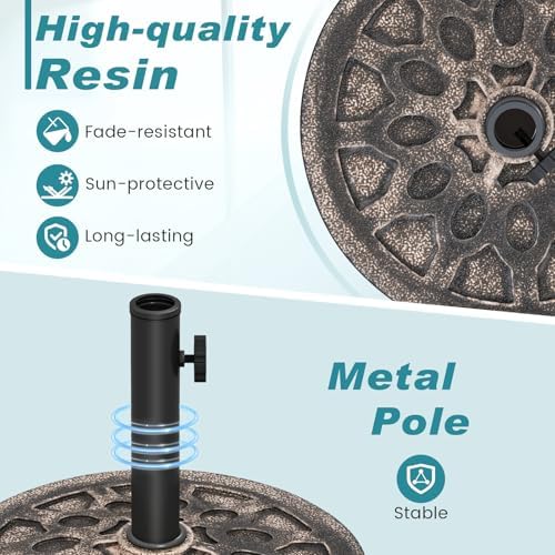 Tangkula 30 lbs Heavy Duty Umbrella Base, Round Parasol Holder with Adjustable Knob for Φ1.5-Φ1.9 Pole, Resin Umbrella Stand with Decorative Pattern, Easy Setup - Image 4