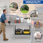 Large Garage Flat Top Utility Cart, Heavy Duty 2 Shelf Tool Cart Service Cart Rolling Push Carts with Ergonomic Handle 5" Swivel Casters. - Image 7