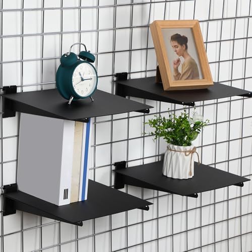 Blulu 20 Pcs 12" Gridwall Knife Shelf Bracket with Lip Metal Wire Gridwall Brackets Hooks Grid Wall Panels Hanger Heavy Duty Shelf Grid Wall Accessories for Home Business Boutique Display (Black) - Image 2