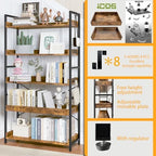 HCHQHS 5 Tier Bookshelf, Adjustable Industrial Bookcase, Vertical Tall Book Shelf, Wood and Black Metal Open Bookshelves for Home Office, Living Room, Bedroom - Image 5