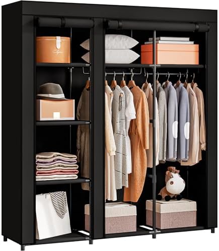 SORCEDAS Portable Closet Wardrobe with Hanging Rods Shelves Clothes Storage by SpecialYourHome