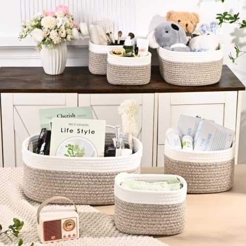 6 Pack Storage Baskets for Shelves, Cotton Rope Small Storage Bins - Image 2