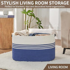 Laundry Hamper with Handles, 72L Rope Laundry Basket, Dark Blue & White - Image 7
