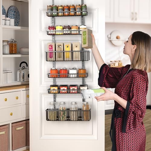 Moforoco 6-Tier Over The Door Pantry Organizer, Pantry Organization and Storage, Black Hanging Basket Wall Spice Rack Seasoning Shelves, Home & Kitchen Laundry Room Bathroom Essentials accessories - Image 6