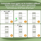 Besiost Closet System, 4-8 FT Closet Organizer Tower with 2 Wooden Drawers and 5 Hanging Rods, Can Fit 60 to 96 inch Walk-in Closet System, Crab Green - Image 5