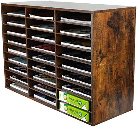 EasyPAG 27 Compartments Wooden Literature Organizer with Adjustable Shelves, 13500 Sheets Capacity Paper Organizer, Classroom Mailbox and Mail Sorter for Teachers and Office, Archaize - Image 3
