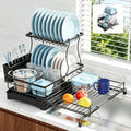 2 Tier Dish Drying Rack, Large Extendable Dish Racks for Kitchen Counter , Dishrack with Drainboard, 2-in-1 Anti-Rust Stainless Steel Dish Drainer with Utensil Holder (Black, double of Dish Rack) by Unknown
