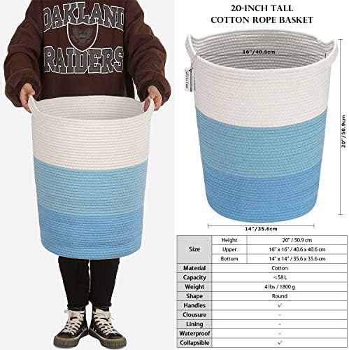 Sea Team Large Woven Cotton Rope Laundry Basket with Handles, 20 x 14 in - Image 6