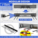 Garage Tool Organizer Wall Mount, 64 Inch Heavy Duty Garden Tool Organizer Storage System, Easy Install with 10 Adjustable Hooks, for Garage, Basement, Shed, Workshop, Black, Steel - Image 2