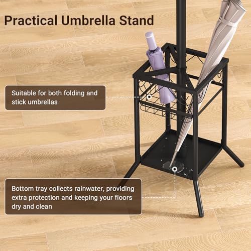 ELYKEN Coat Rack Freestanding, Metal Coat Rack with Umbrella Holder - Image 4