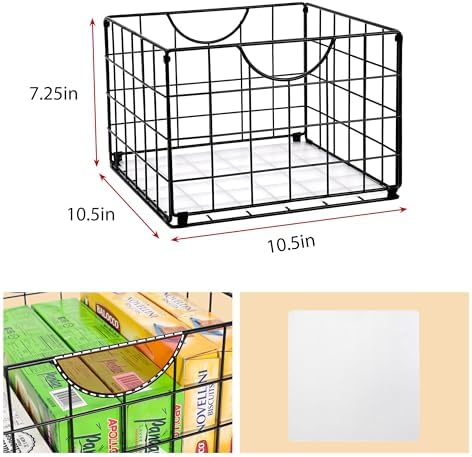 DINGTAI Metal Wire Basket Foldable Set of 4, Metal Bins for Organizing with PVC Sheet, 10.5x10.5in Wire Pantry Baskets Freezer Organizer Bins for Kitchen Closet Bathroom-Black - Image 4