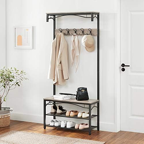 VASAGLE Shoe Bench Rack, 3-Tier Storage Shelf for Entryway Hallway Living Room, Industrial Accent Furniture with Steel Frame, 12.6 x 31.5 x 70.3 Inches, Greige - Image 2