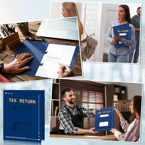 Mooliwe 100 Pcs Blue Tax Return Folders Bulk 9 x 11.25 Inches Income Tax Organizer with Side Staples Double Windows Paper File Pocket Document Folders for Accountants Business Office Supply - Image 5