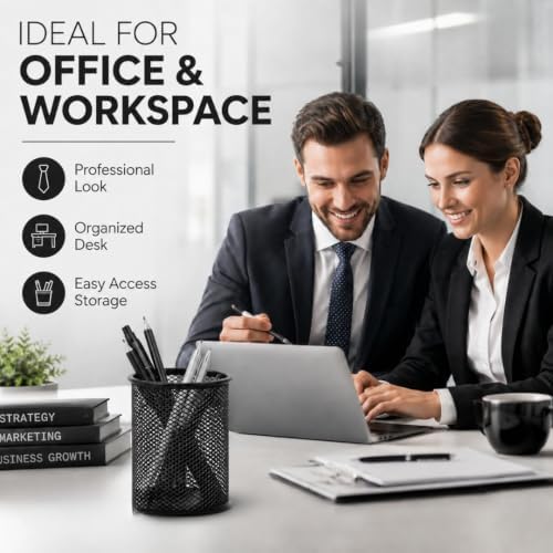Idika Metal Mesh Pencil Holder Round Pen Cups for Desk Organizer, Classroom & Office Supplies, Makeup Brush Holder (2) - Image 4