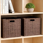 UBBCARE 2 Pack Wicker Basket, 11L×11H×10.5W inch Woven Paper Rope Storage Baskets for Shelves, Foldable Cube Storage bin with Handle, Storage Basket for Organizing & Decor, Brown - Image 4