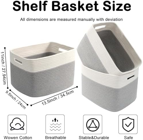 3 Pack Woven Baskets,Storage Baskets for Shelves with Handles - Image 2
