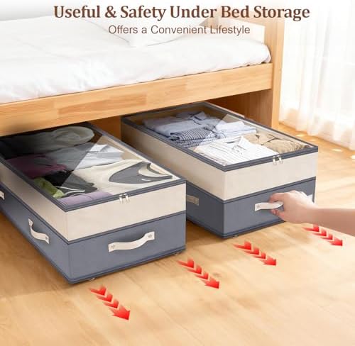 Dolicer 4 Pack Under Bed Storage with Wheels, 6in-10in Height Adjustable Underbed Storage Containers, 92L XXXL Under Bed Drawers Rolling Bin with Clear Lids for Dorm Shoes Clothes Organizer(Dark Grey) - Image 7