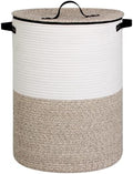 Laundry Basket with Lid, 15" x 20" Tall Woven Blanket Storage for Living Room, Round Cotton Rope Nursery Hamper with Zipper, Lidded Kids Toy Bin, Large Decorative Basket with Cover, Brown by Unknown