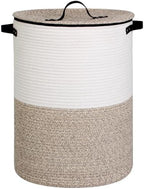 Laundry Basket with Lid, 15" x 20" Tall Woven Blanket Storage for Living Room, Round Cotton Rope Nursery Hamper with Zipper, Lidded Kids Toy Bin, Large Decorative Basket with Cover, Brown by Unknown