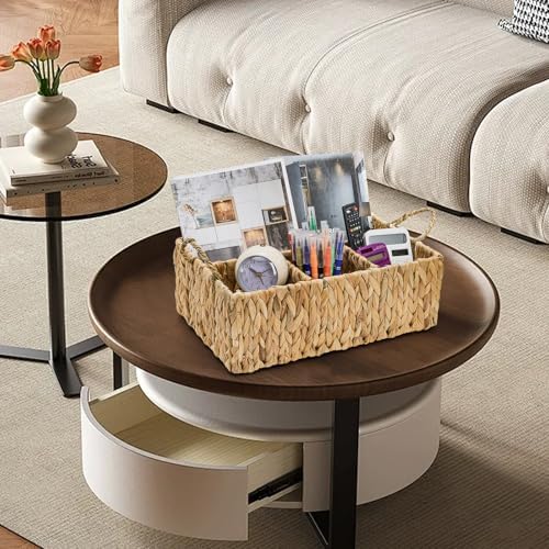 Divided Water Hyacinth Storage Basket, 4 Section Natural Wicker Storage Bin, Woven Storage Organizer with Handle, Large Basket for Shelves Countertop Bathroom Pantry, 16" L x 10.5" W x 5.5" H - Image 6