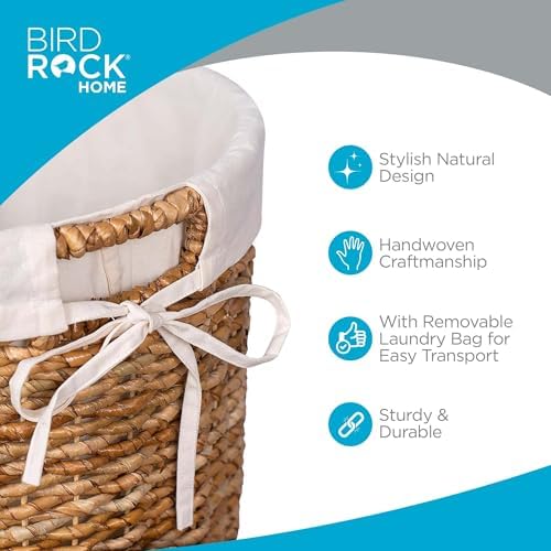 BIRDROCK HOME Round Laundry Hamper with Lid and Liner, Natural, 14.5”x26.5” - Image 3