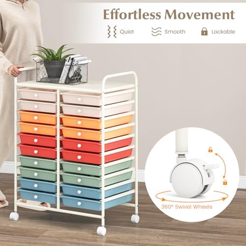COSTWAY 20-Drawer Rolling Storage Cart, Utility Storage Organizer Cart - Image 5