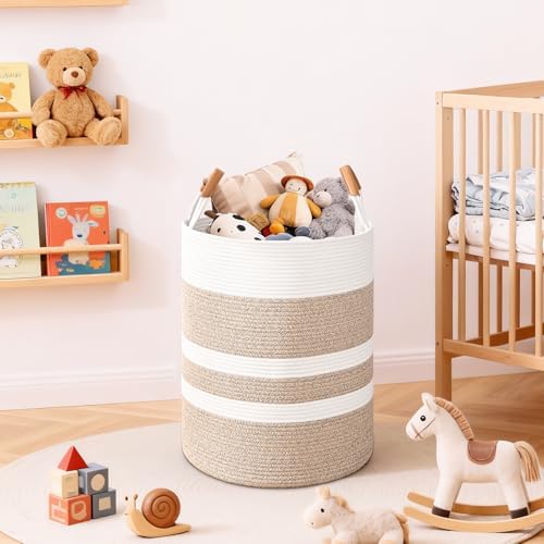 Large Laundry Basket, Laundry Hamper with Leather Handles, 90L Woven Dirty Clothes Hamper, Rope Hampers for Bedroom, Barthroom, Brown - Image 6