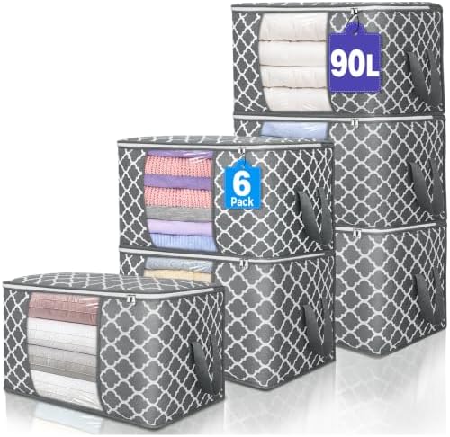 90L Large Storage Bags, 6 Pack Clothes Storage Bins Closet Organizers by BuddingJoy-BuildaJoyfulLifeforYou