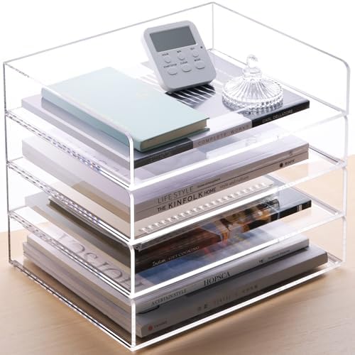 SANRUI Paper Organizer Letter Tray, 4-Pack Acrylic File Organizer, Clear - Image 5